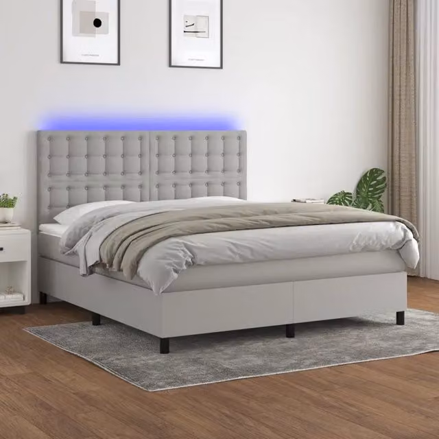 Letto Ibrido con Materasso e Illuminazione LED vidaXL Grigio e Bianco L/P: 160 x 200 cm – 1