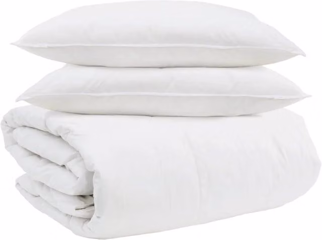 Set di 3 pezzi composto da duvet e cuscini in piuma d'anatra e cotone, bianco, 200 x 220 cm