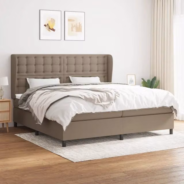 Letto Ibrido vidaXL con Giroletto a Molle e Materasso in Tessuto Beige e Bianco L/P/H: 203 x 203 x 128 cm