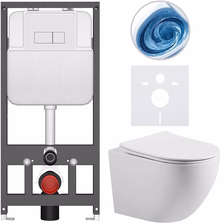 CERANO - Set WC da incasso Cesso - bianco lucido - pulsante Prime/Modulo, bianco - sospeso - installazione pre-parete/cartongesso - 49x36 cm