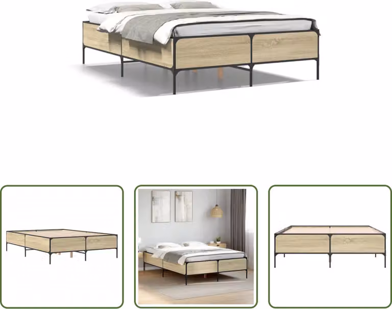 The Living Store Struttura per letto in rovere Sonoma 120x190 cm Materiale a base di legno e metallo