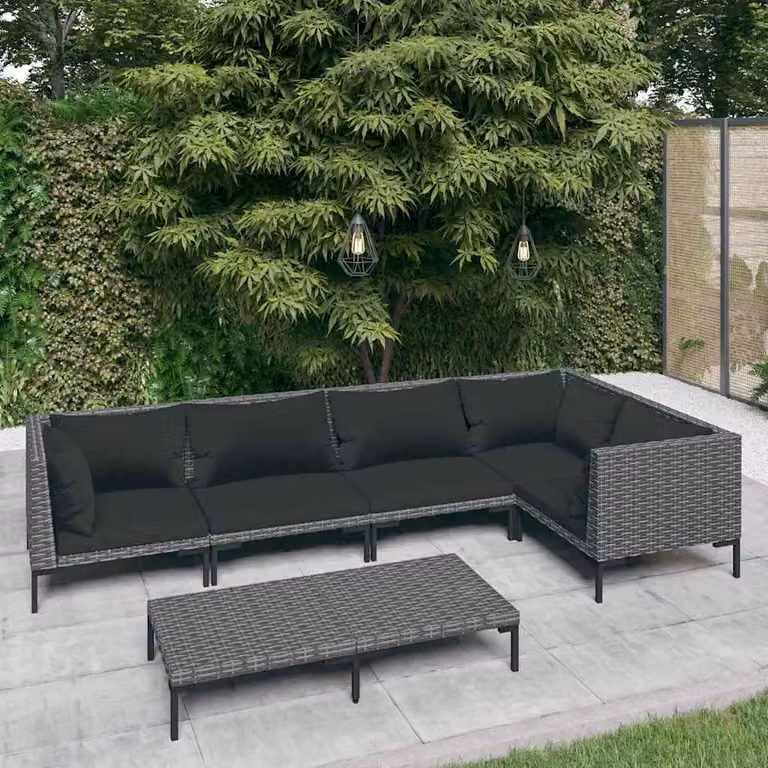 Set da giardino vidaXL composto da 6 pezzi con divano a L, tavolino e cuscini in polyrattan color antracite