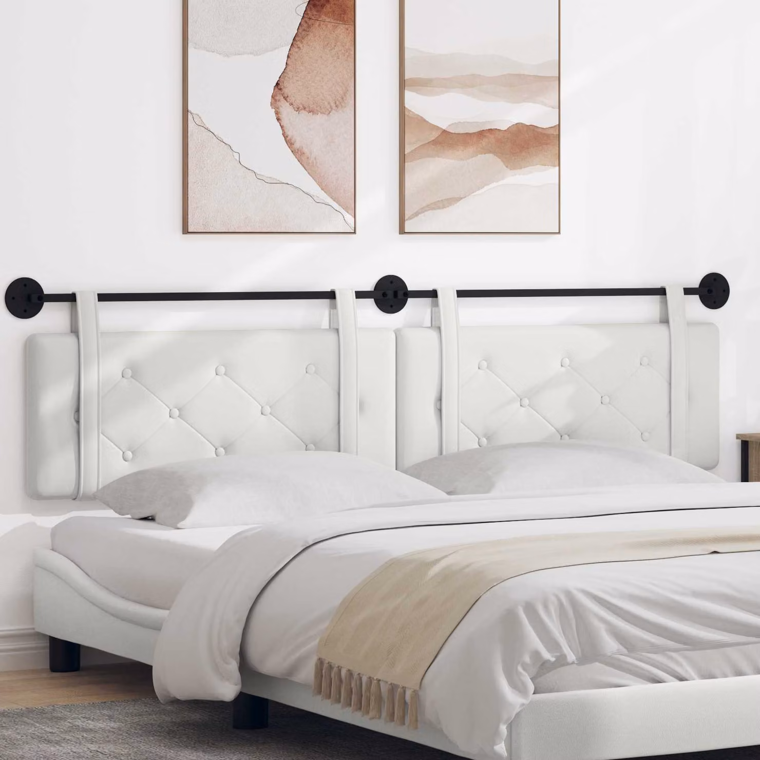 Testiera per letto sospesa vidaXL in similpelle bianca con pannello imbottito in MDF