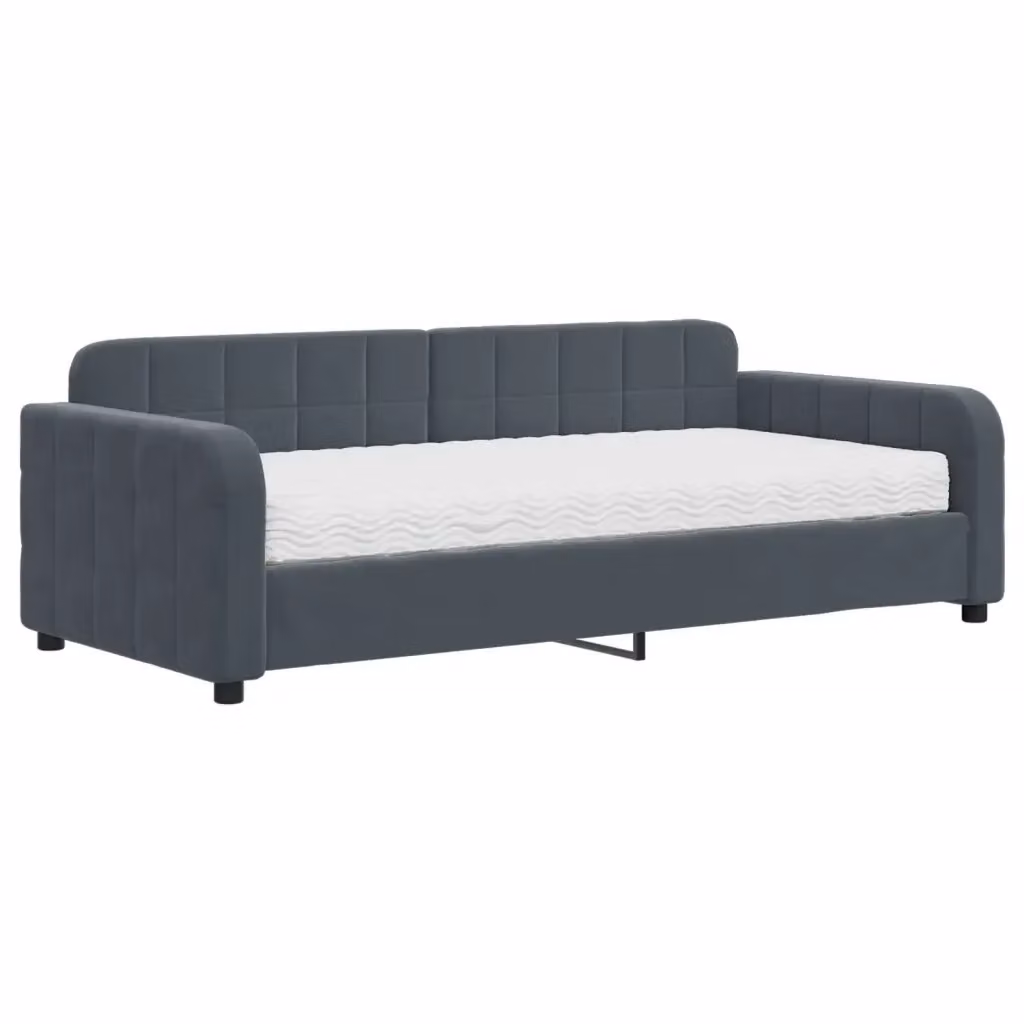 Divano Letto Moderno vidaXL in Velluto Grigio con Materasso in Schiuma L/P/H: 90 x 190 cm – 2