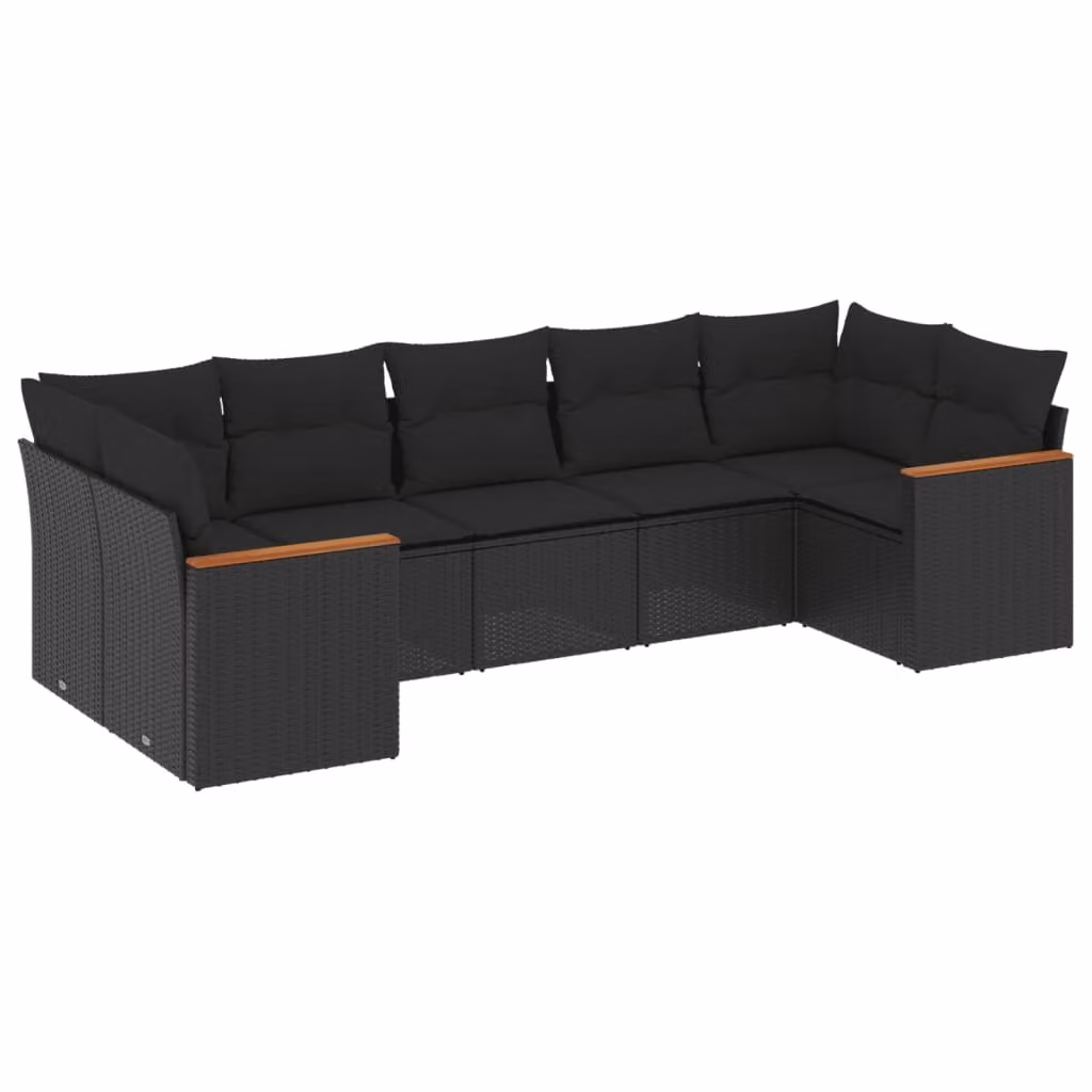 Set Divani da Giardino con Cuscini 7pz Nero Polyrattan