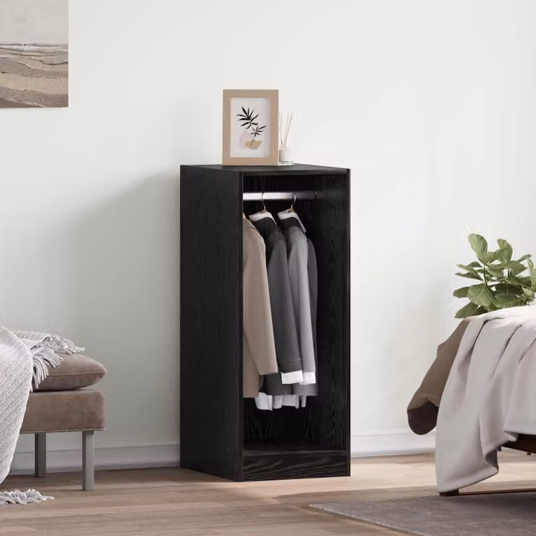 Guardaroba moderno vidaXL in legno MDF color rovere nero con ripiani e appendiabiti L/P/H: 41 x 48 x 102 cm