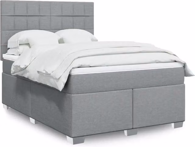 Letto con Giroletto a Molle e Materasso Ibrido vidaXL, Grigio Chiaro e Bianco, L/P/H: 140 x 200 cm