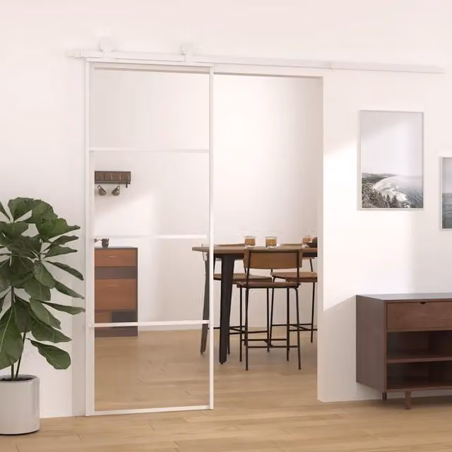 Porta Scorrevole Moderna vidaXL in Vetro Trasparente e Alluminio Bianco L: 76 cm, H: 205 cm – 1