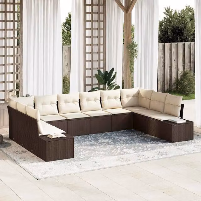 Set Divano da Giardino 10 pz 9-Numero di posti Marrone e Crema 3355907