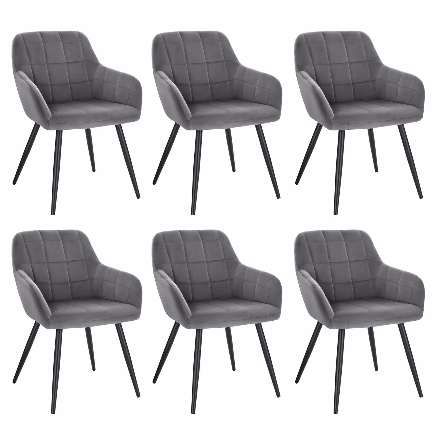 WOLTU Set di 6 sedie da pranzo Sedia da cucina Sedia imbottita Sedia di design con braccioli, con seduta in velluto, struttura in metallo, grigio scuro