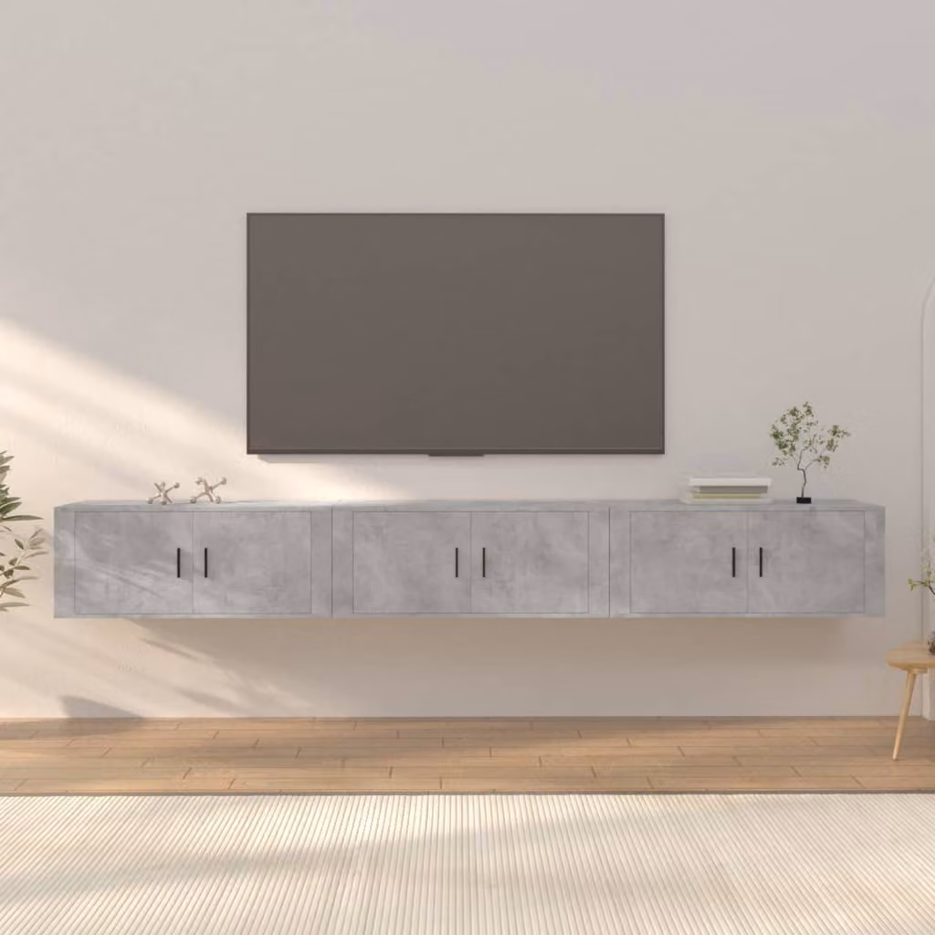 Set di 3 mobili porta TV da parete vidaXL in legno MDF, colore grigio, L 100 x P 40 x H 34,5 cm