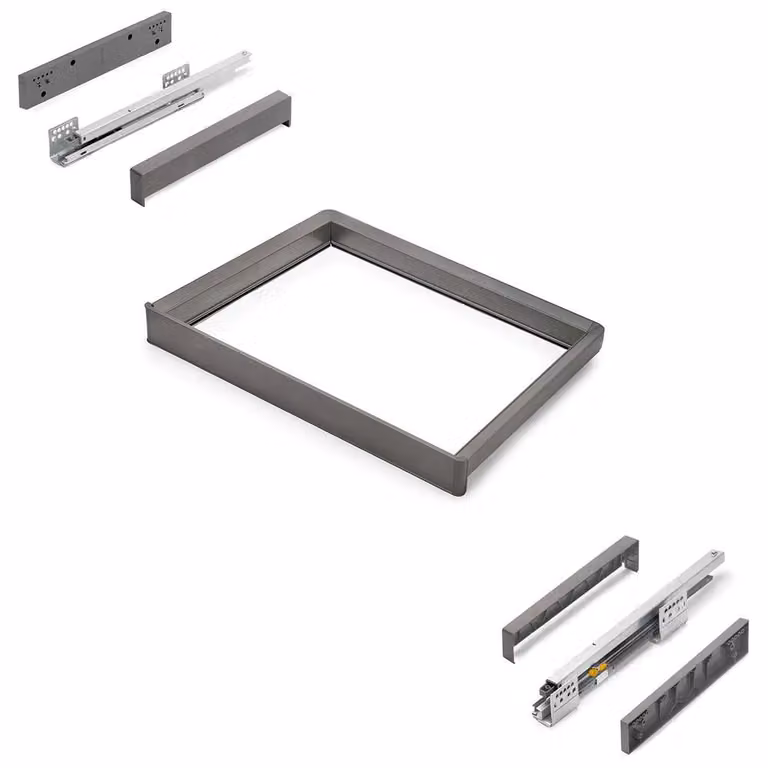 Rack con guide a estrazione totale e chiusura ammortizzata per accessori per armadi Quartz - 612-638 mm - Alluminio e plastica - Titanio