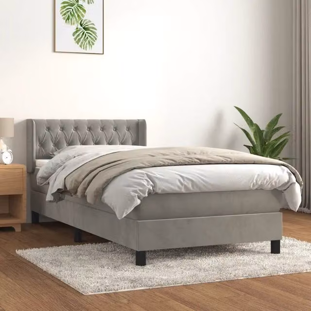 Giroletto a Molle con Materasso-Struttura Letto Grigio Chiaro 90x200 cm Velluto 715089