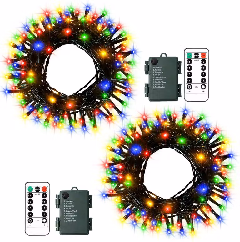 Confezione da 2, catena luminosa da 5 metri con 50 LED, alimentata a batteria, multicolore, con timer