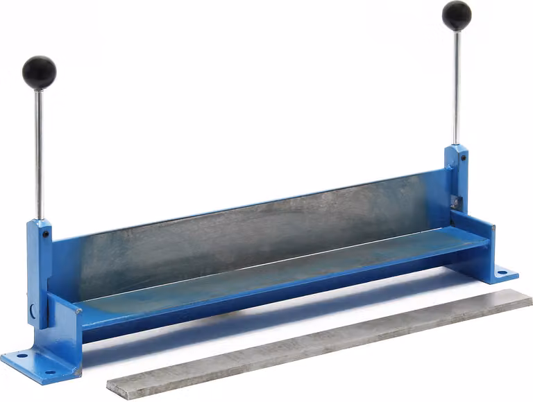 Curvatrice per piastre Wiltec lunghezza piastra 460 mm (18"), angolo di curvatura max. 90°, banco di curvatura per la piegatura di piastre in ghisa in blu e grigio