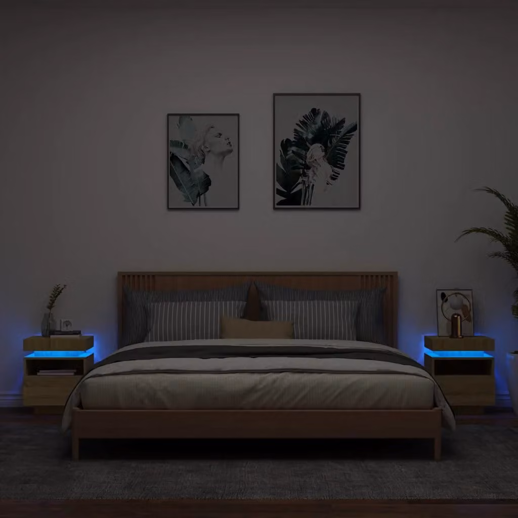 Set di 2 comodini vidaXL con luci LED integrate in Rovere Sonoma, L 40 cm x P 39 cm x H 48,5 cm