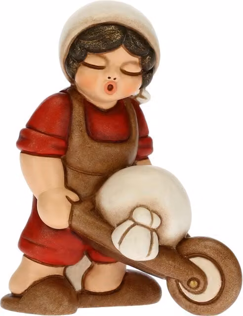 Statuina Mugnaio con carriola THUN per Presepe Classico, colore rosso