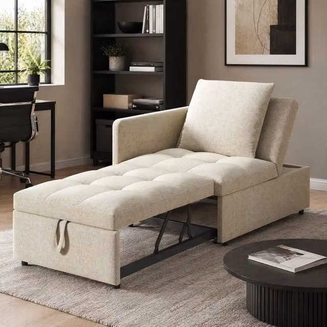 Divano letto 3 in 1 beige con schienale regolabile e cuscino HOMVRA