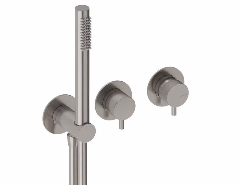 SANYCCES LOOP K Miscelatore incasso a 2 vie per doccia con deviatore, doccetta e flessibile, nichel spazzolato