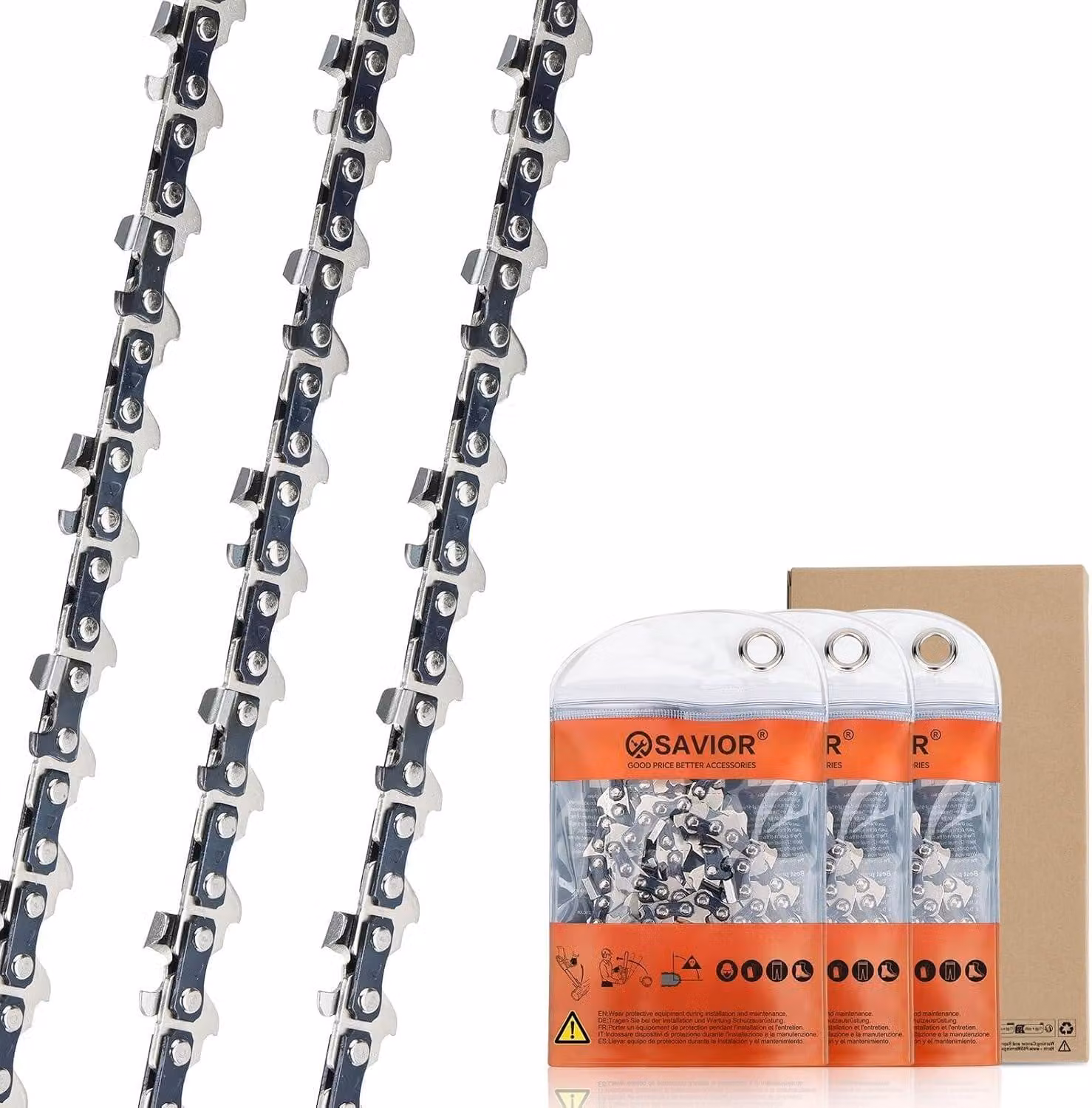 Catena per motosega, 14 pollici, 3 pezzi, passo 1/4 di pollice, spessore 1,1 mm, 72 maglie, per motosega