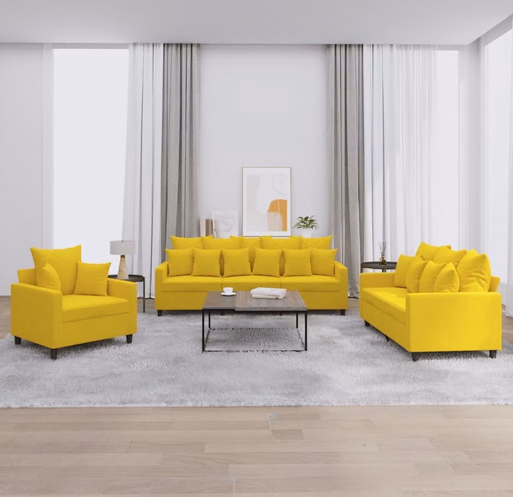 Maison Exclusive - Set divano 3 pezzi con cuscini in velluto giallo