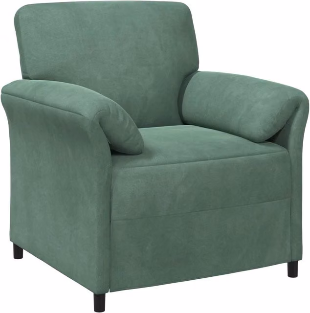Divano singolo moderno in velluto verde con struttura in metallo e braccioli L/P/H: 88 x 83 x 95 cm
