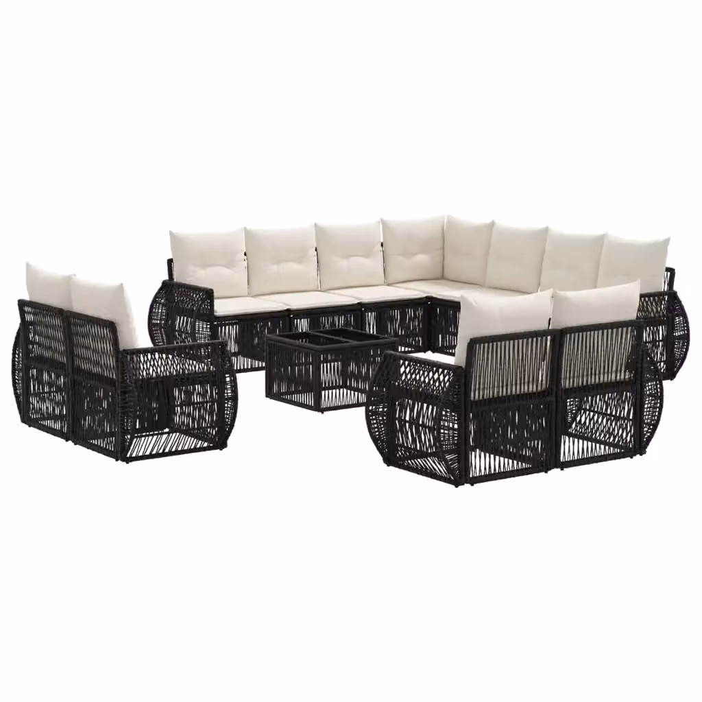 Set Divano da Giardino 12 Pezzi vidaXL in Polyrattan Nero e Bianco Crema con Cuscini e Tavolino da Esterno a Forma di U – 2
