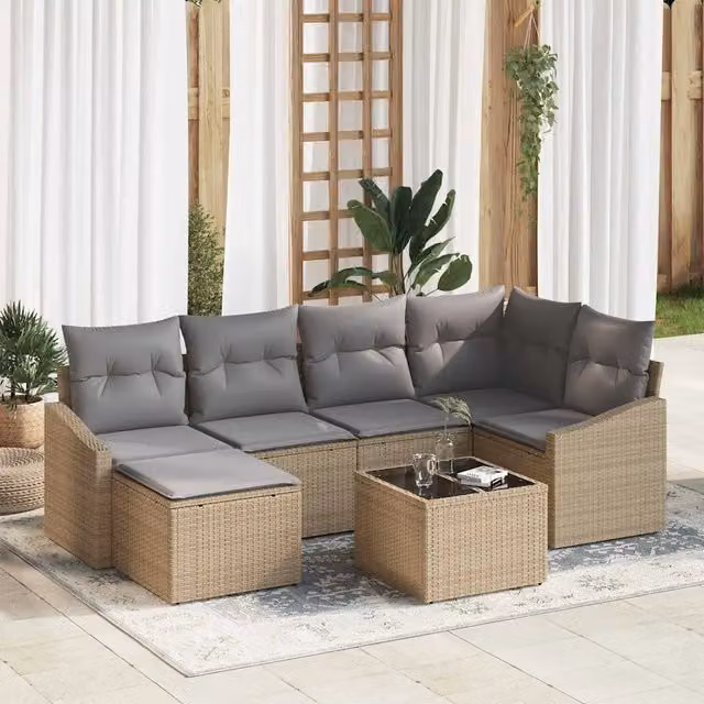 Set da Pranzo per Giardino 7 pz Beige e Grigio Chiaro 3355469