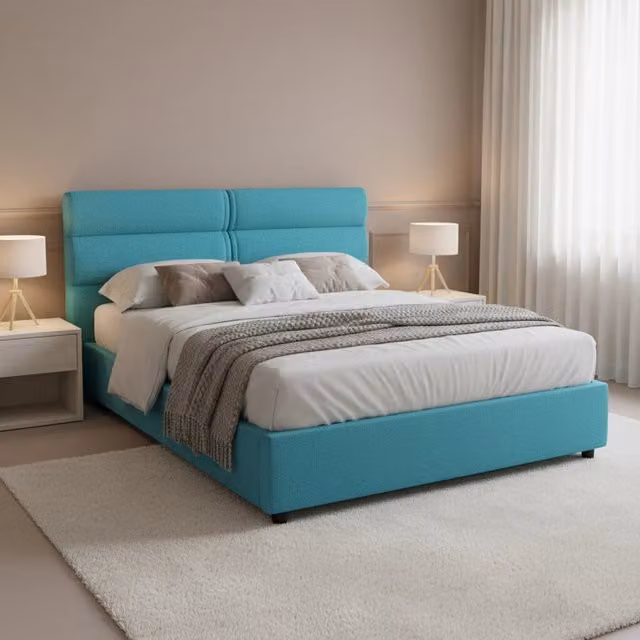 Letto Brinzio DMORA con Materasso Incluso, Azzurro, L/P: 120 x 200 cm – 1