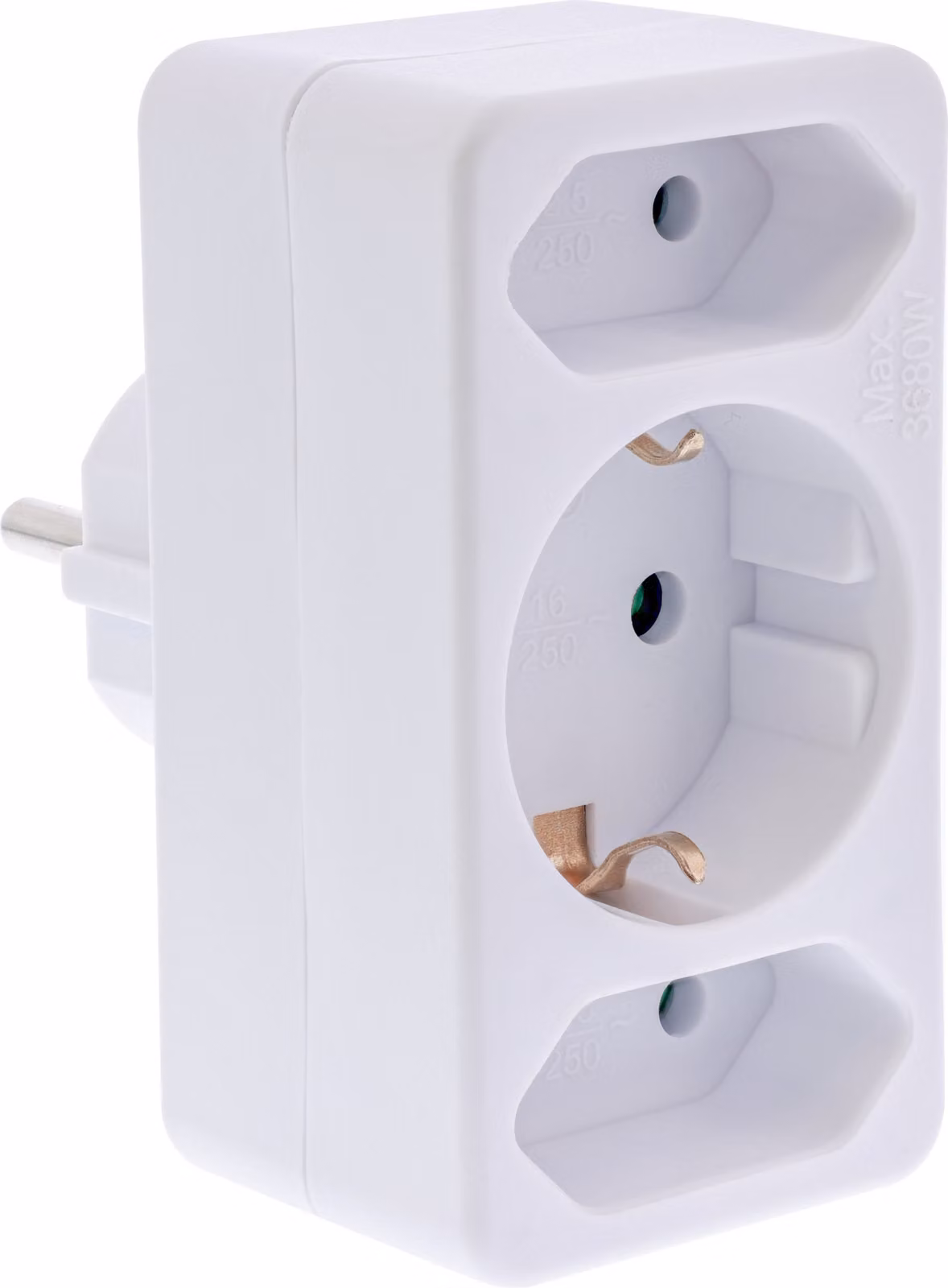 Adattatore di presa InLine® , spina con contatto di terra a 2x Euro + 1x SK, bianco