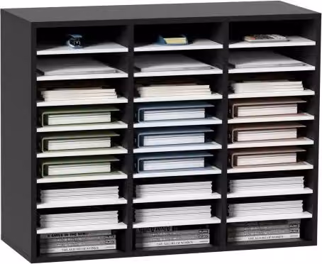 Organizzatore Portadocumenti VEVOR in Legno MDF con 27 Scomparti, Mobiletto Nero per Ufficio e Scuola