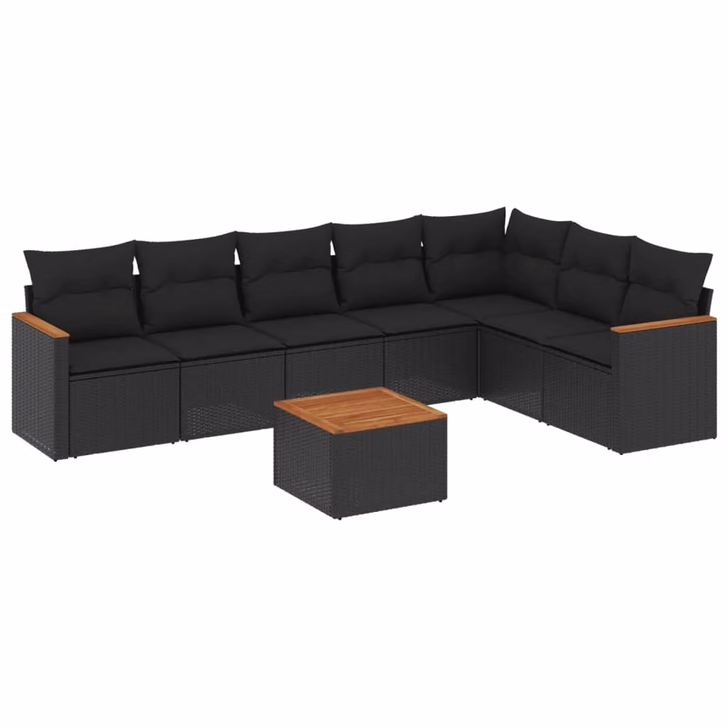 Set Divani da Giardino con Cuscini 8 pz Nero in Polyrattan