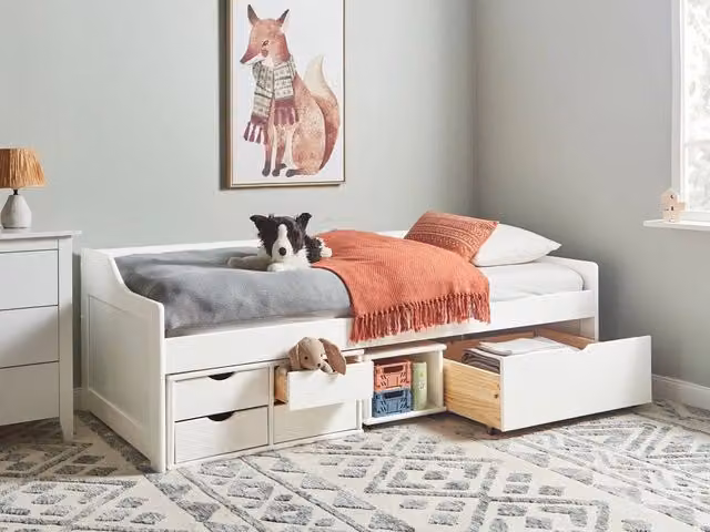 Letto singolo per bambini Beliani in legno di pino bianco con cassetti L/P/H: 206 x 90 x 96 cm – 1