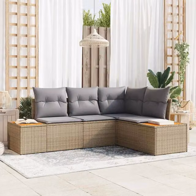 Set Divano da Giardino 5 pz Grigio chiaro Poly Rattan 3348076