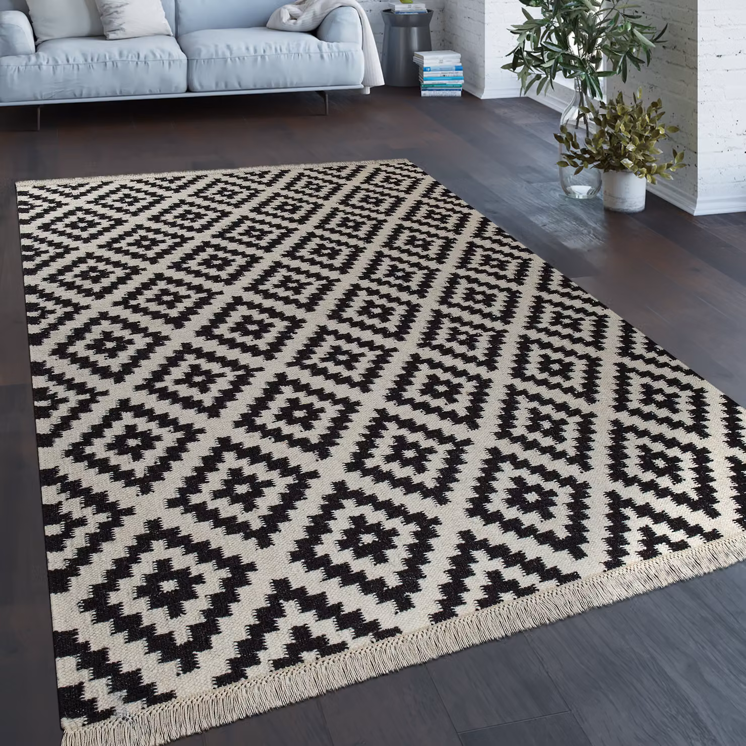 Tappeto Kenolia in lana e cotone nero-bianco L: 120 cm, P: 170 cm – 4