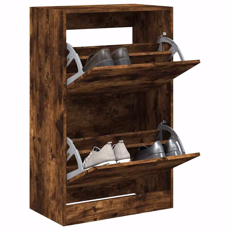 Scarpiera moderna vidaXL in legno Rovere Fumo con scomparti basculanti, L: 60 cm, P: 34 cm, H: 96,5 cm