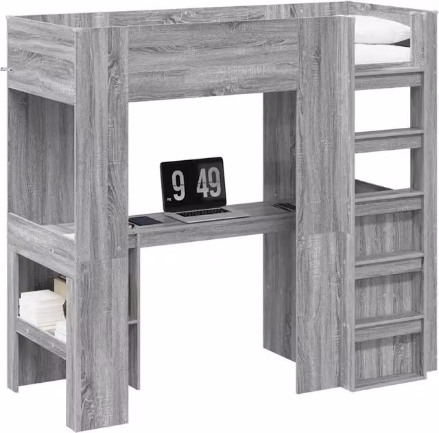 vidaXL Struttura letto a castello con scrivania in legno ingegnerizzato Grigio, L/P/H: 190 x 80 x 175 cm – 2
