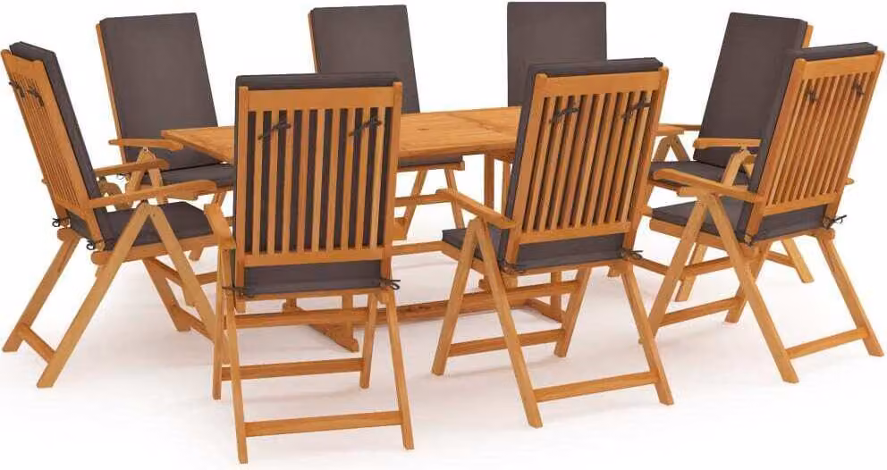 Maison Exclusive - Set da pranzo da giardino da 9 pezzi con cuscini, in teak massiccio, grigio