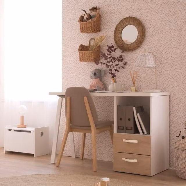 Scrivania per bambini Banak Hansel in MDF e metallo, disponibile in bianco o beige, L: 120 cm, H: 74 cm