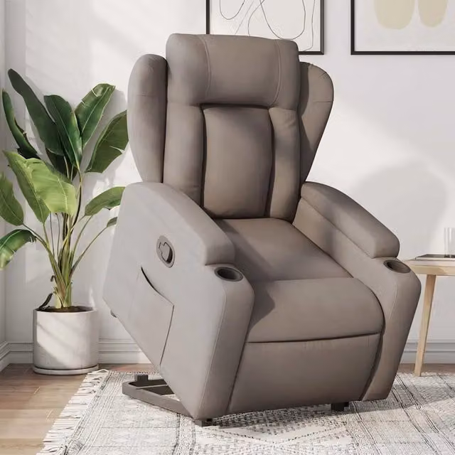 Poltrona alzapersona reclinabile vidaXL in tessuto beige con assistenza elettrica per anziani e braccioli – 1