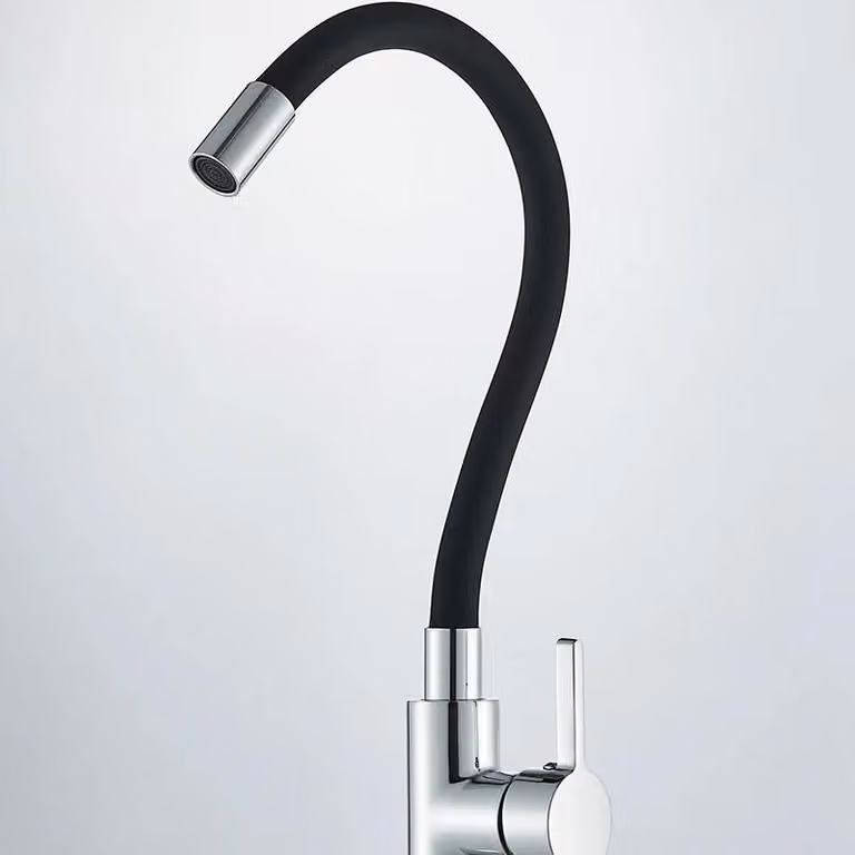 Miscelatore per cucina, montaggio a parete, rubinetto flessibile, rotazione a 360°, miscelatore monocomando per acqua calda e fredda, acciaio inossidabile lucido, colore nero