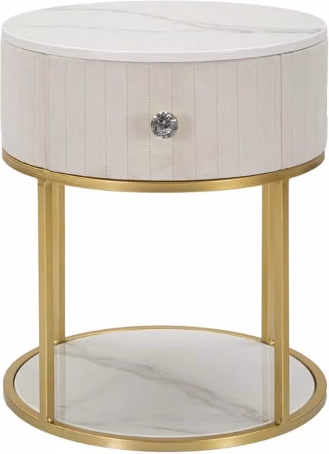 Comodino Montpellier Crema Ø 42x48 cm in Ferro Legno