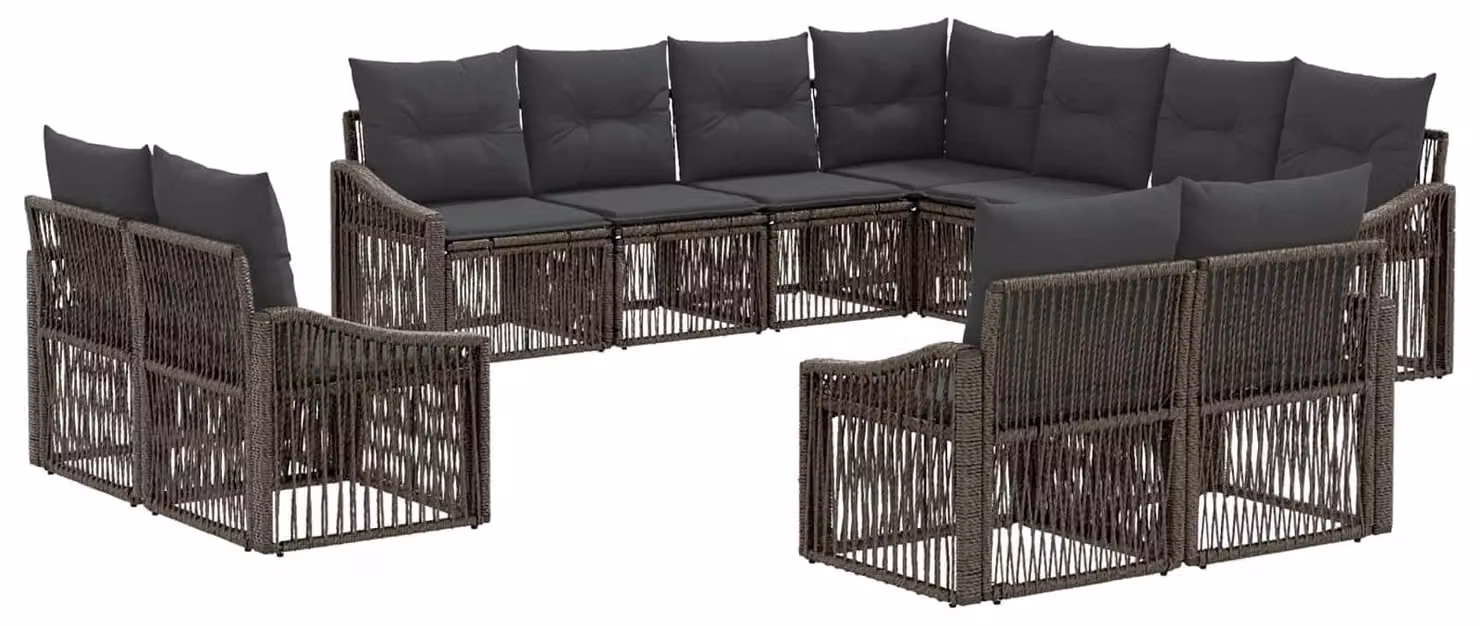 Set da giardino composto da 11 pezzi, colore grigio, realizzato in rattan sintetico