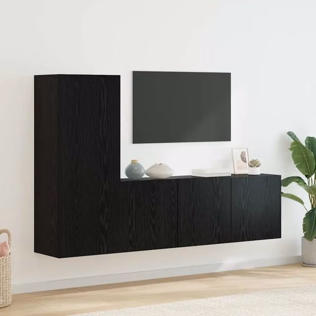 Mobile TV da Parete 5 pz-Set di 5 Credenza per TV sospesa Rovere Nero Legno multistrato 812023