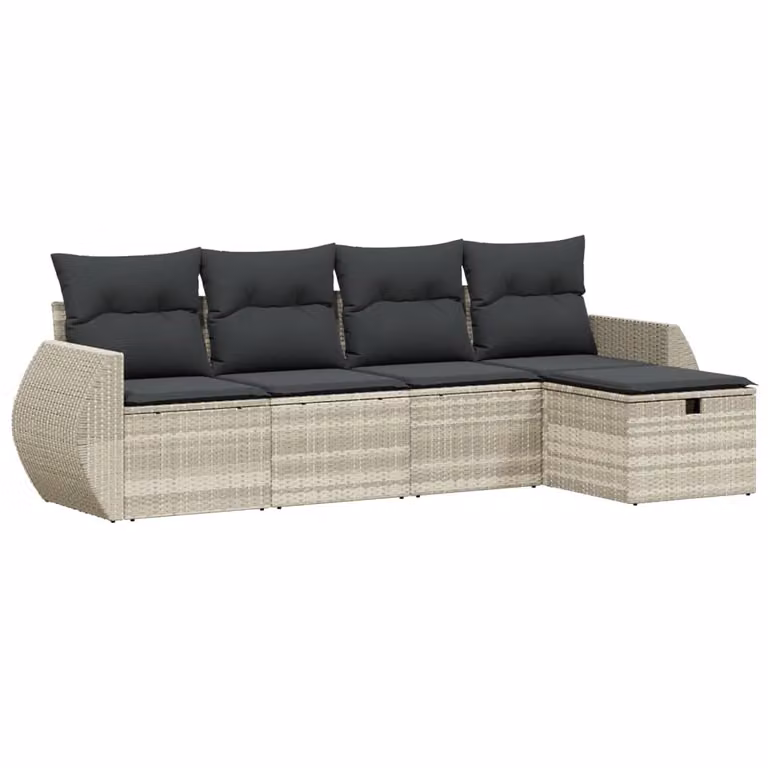 Set Divano da Giardino 5pz con Cuscini Grigio Chiaro Polyrattan