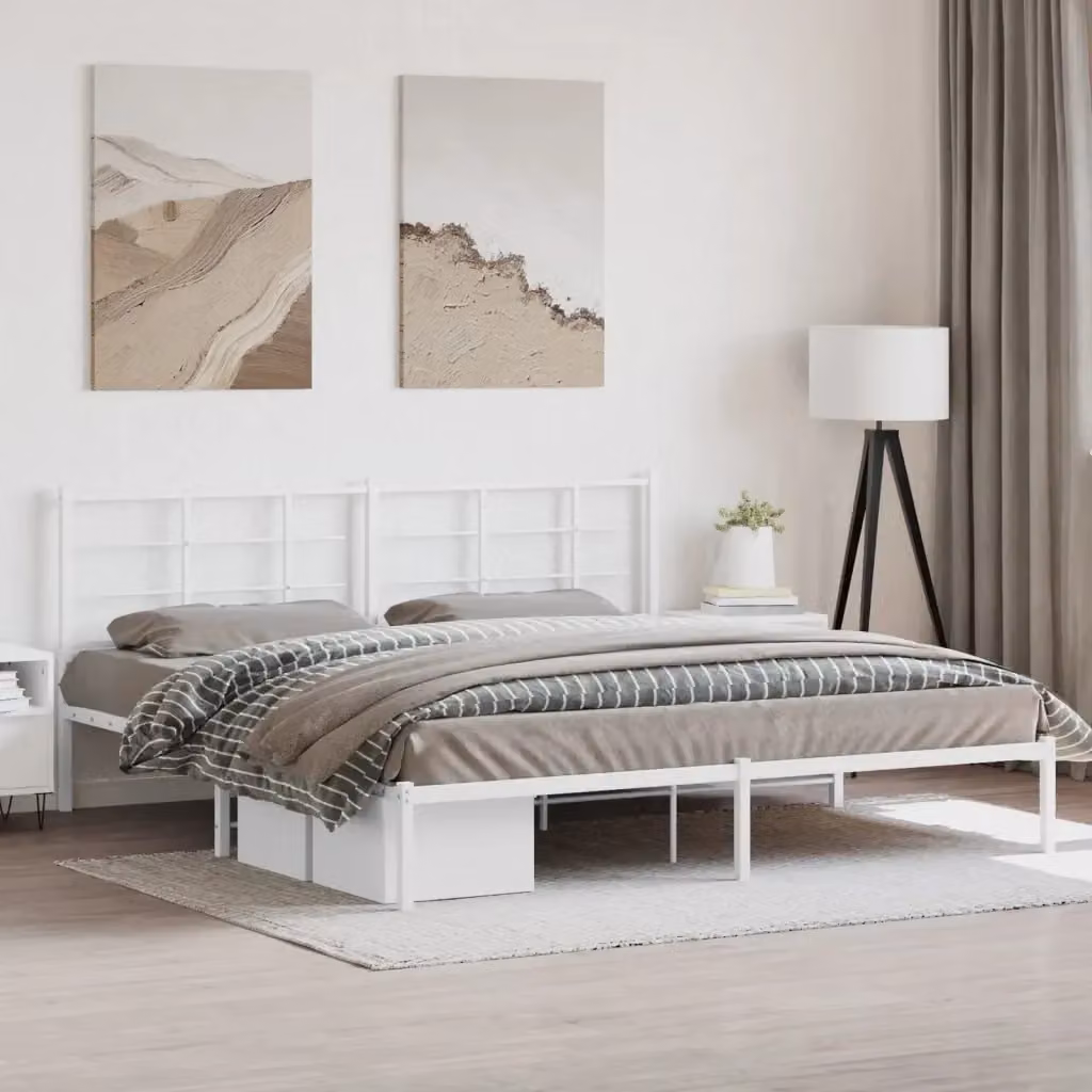 Letto matrimoniale con testiera in metallo bianco L/P/H: 200 x 200 x 90 cm – 2