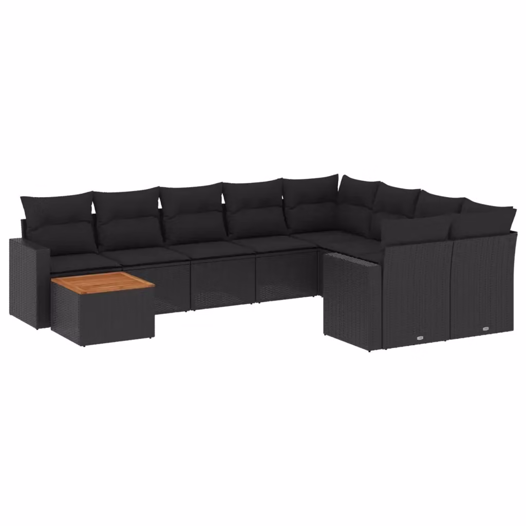 vidaXL Set Divani da Giardino 10 Pezzi in Polyrattan Nero con Cuscini e Tavolino da Esterno – 2