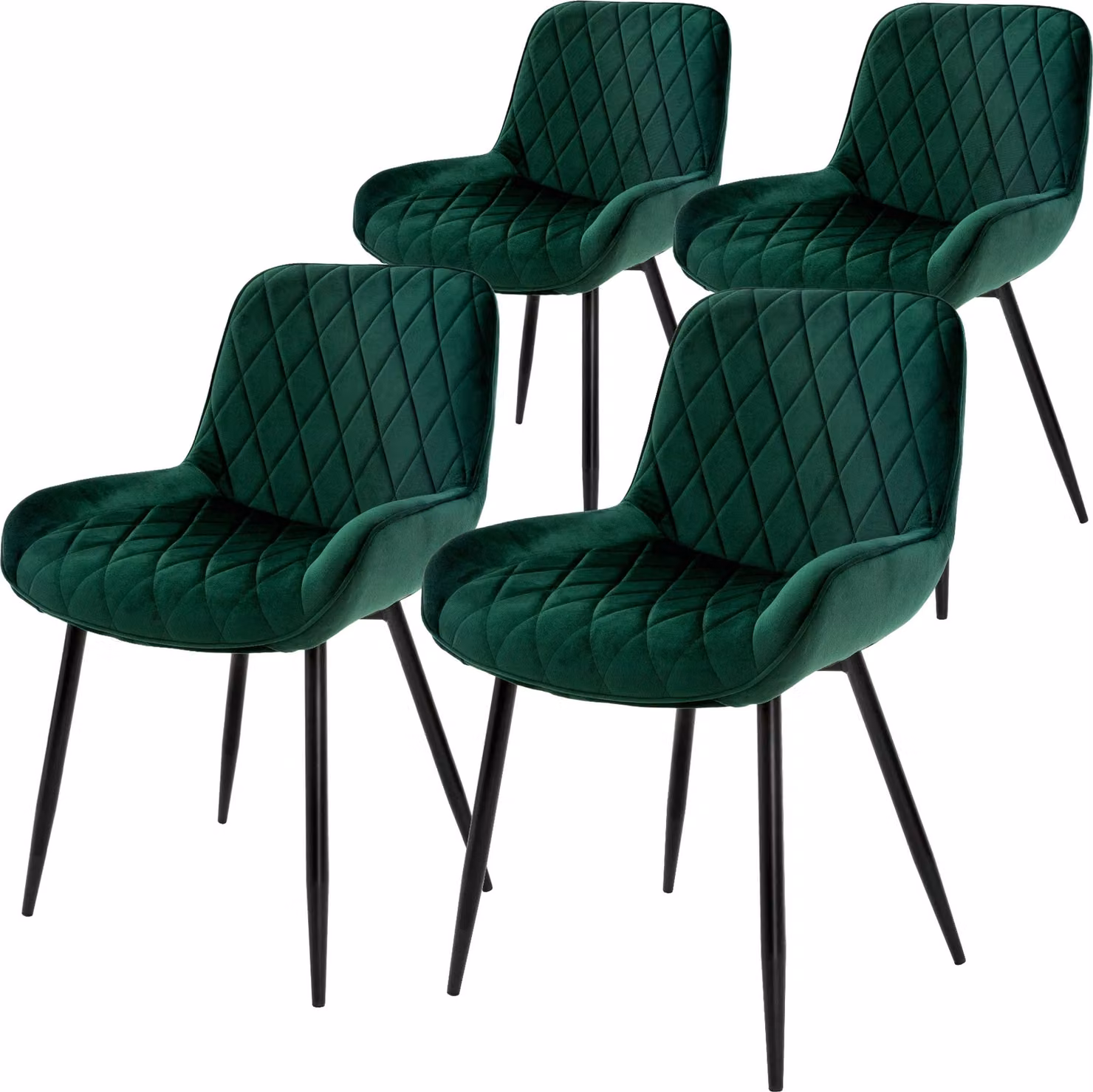 ML-Design set di 4 sedie da pranzo con schienale e braccioli, verde scuro, seduta in velluto, sedia imbottita con gambe in metallo