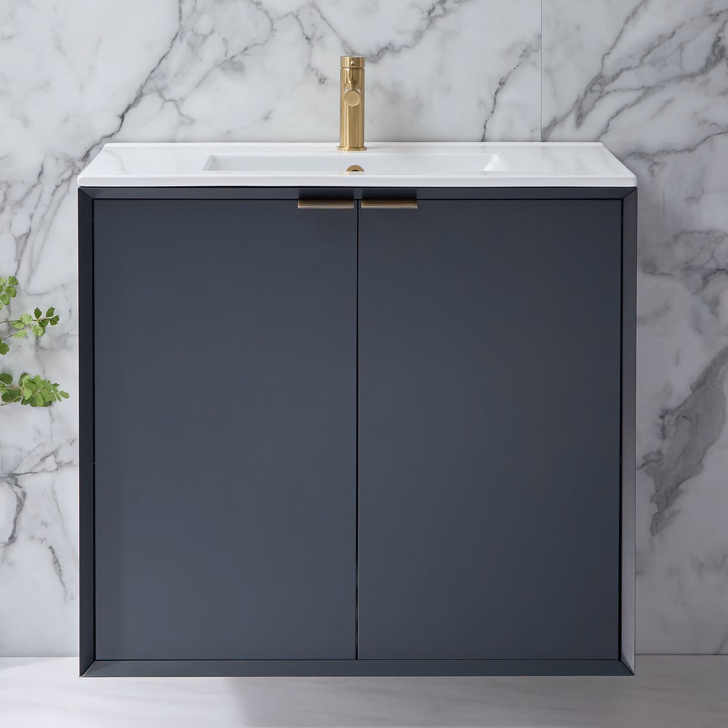 Mobile Bagno Sospeso Antracite 810mm con Lavabo e Maniglie con Impugnatura a Dito in Oro Satinato - Edge