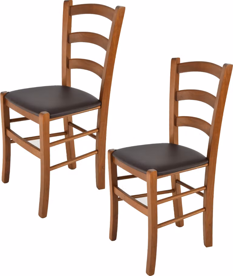 t m c s Tommychairs - Set di 2 sedie VENICE per cucina e sala da pranzo, struttura robusta in legno di faggio laccato nel colore noce chiaro e seduta imbottita rivestita in Pelle finta nel colore moka